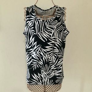 Coolibar sleeveless top. Tropical print.